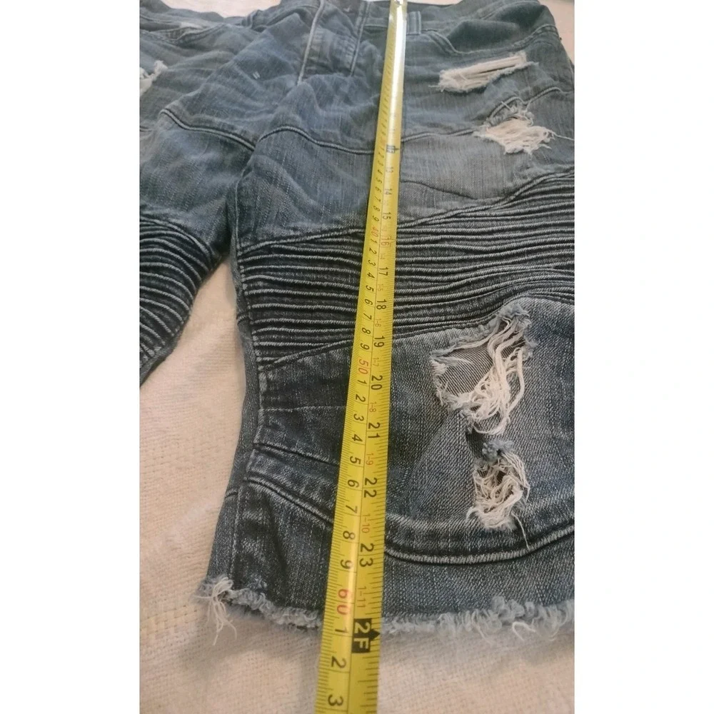 True Religion Geno Mens Denim Shorts Size 32 Distressed Moto Ribbed Slim Relaxed